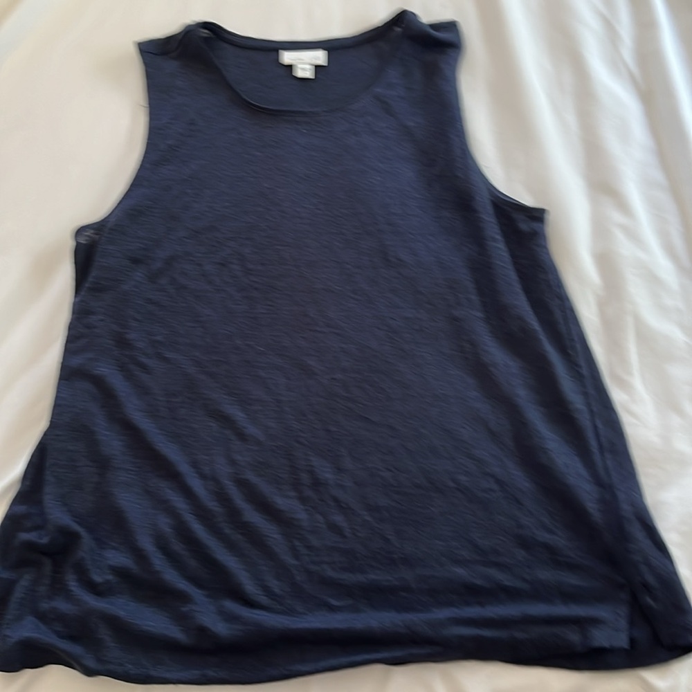 J Jill love linen 100% linen sleeveless tank top navy blue round neck size small